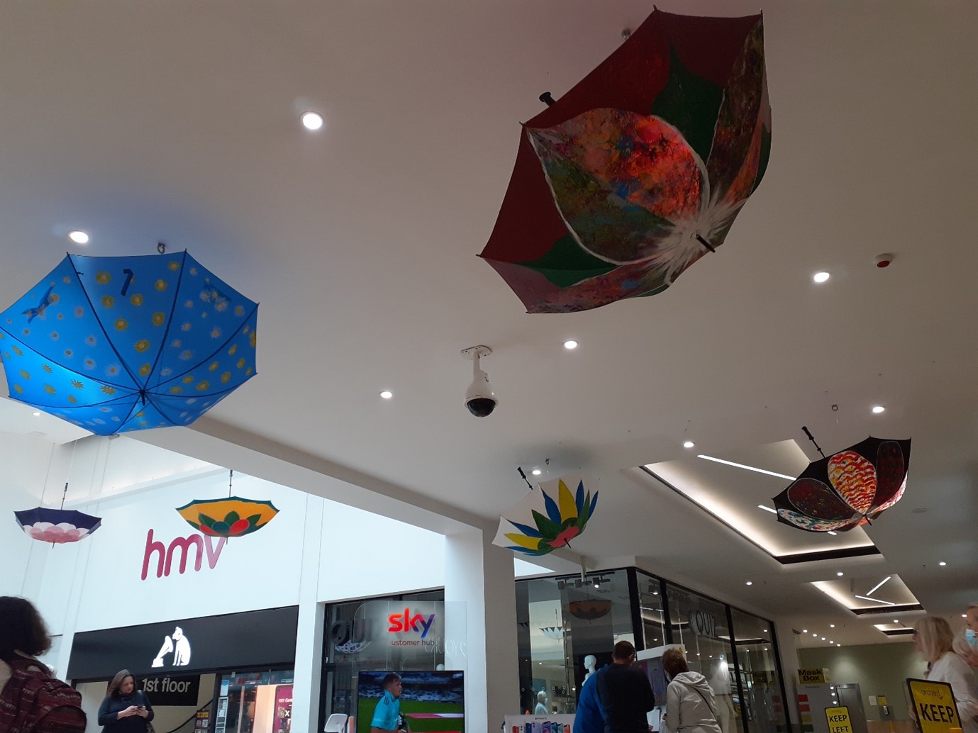 Floral umbrella display in-centre